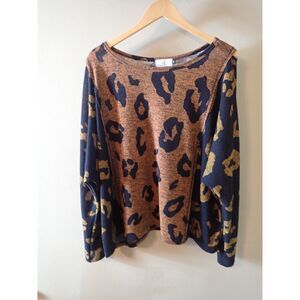 Homebody Boutique Leopard Print Oversized Light Weight Knit Top Medium